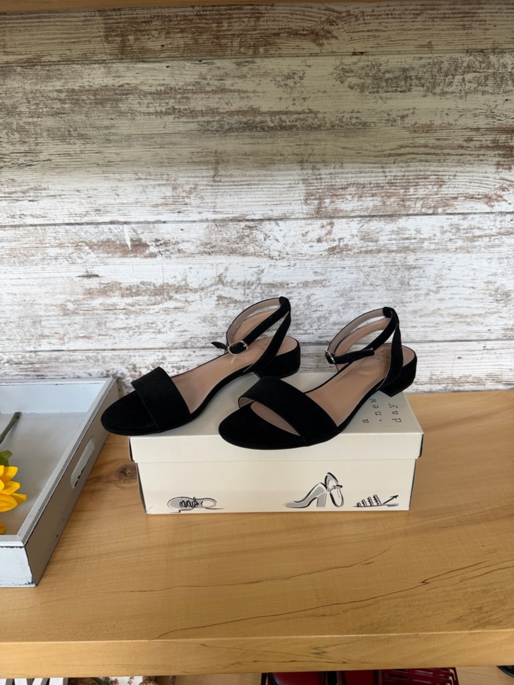 a new day Black Open-Toe Ankle-Strap Block Heels
